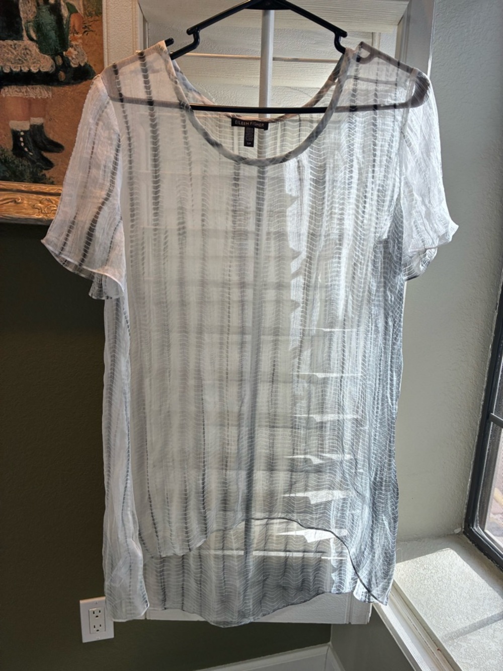 Eileen Fisher White Sheer Striped High-Low Tunic - Picture 4 of 10